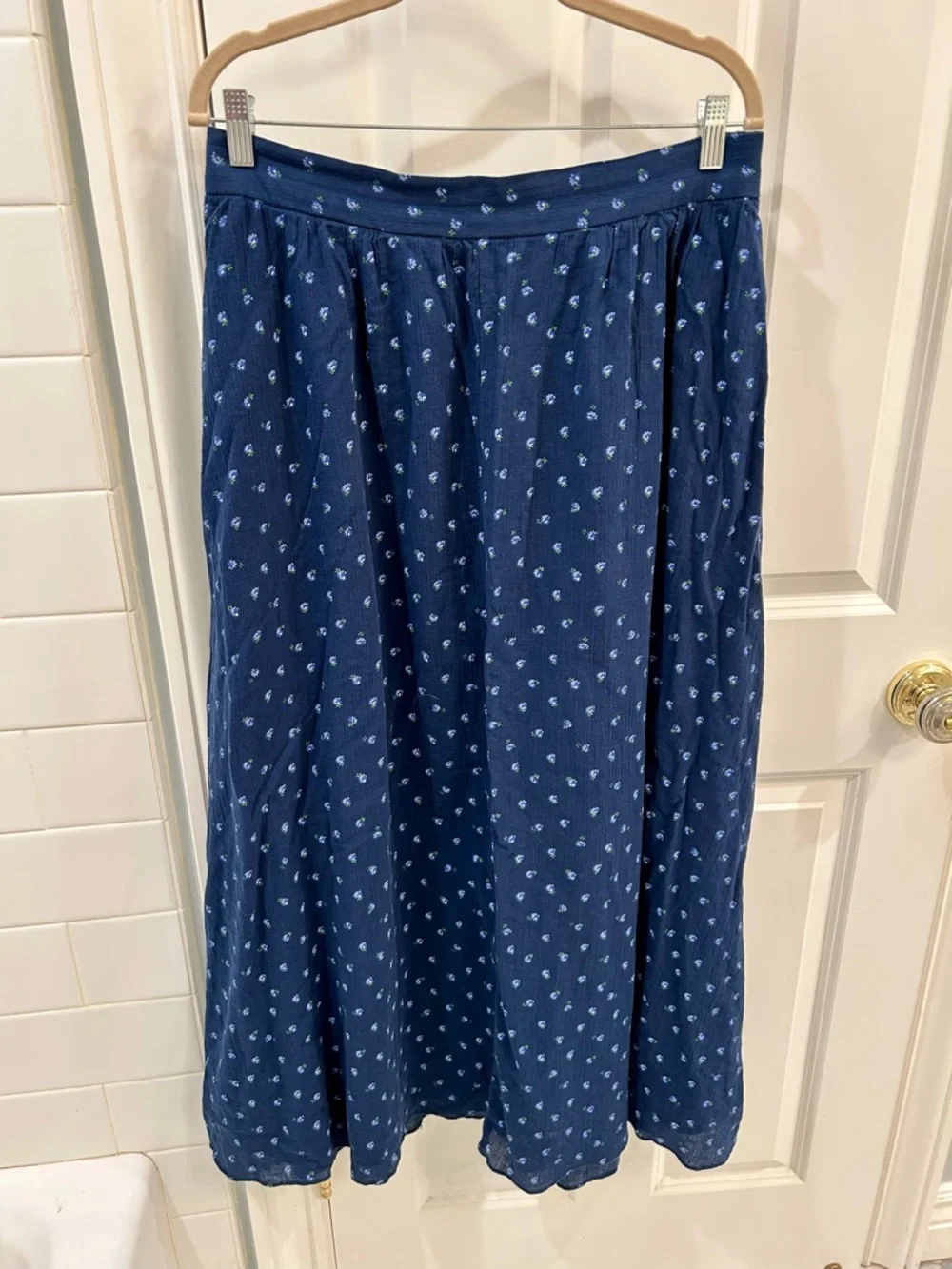 Sold Madewell Matching Set Cotton Blue Floral Smocked Crop Top Maxi Skirt Large - Picture 7 of 16